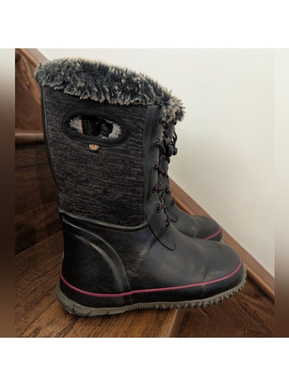 Bogs –Arcata Knit Kids Winter Boots Black With Pink Accents Big Kid Youth 4
